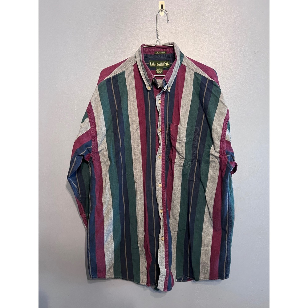 Vintage Knights Of Round Table Multi-Colored Vertical Striped Men's Shirt Sz LG